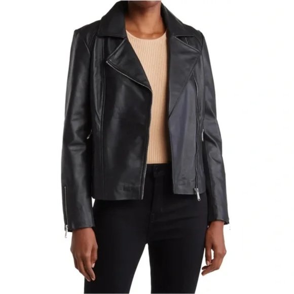 NEW SAM EDELMAN GENUINE LAMB SKIN LEATHER MOTO JACKET Asymmetric Zip S #1140